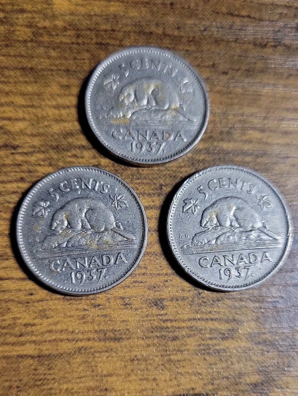 Vintage 1937. DOT Canadian 5 Cent Nickel Coins- Silver Tone